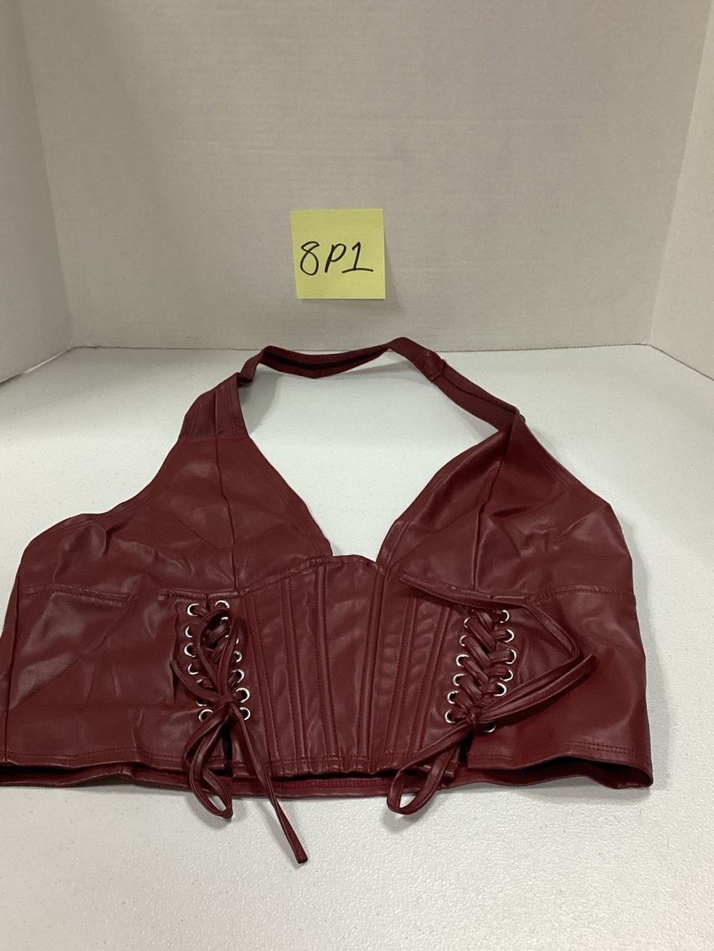 SHEIN Burgundy Faux Leather Halter Lace-Up Corset Camisole